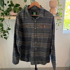 HippyTree Surf & Stone Striped Button Up Long Sleeve Flannel Large Gray Brown